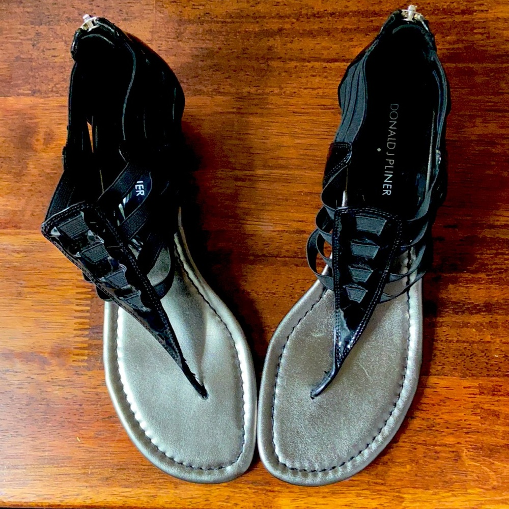 Donald Pliner Black Patent Leather Wedge Sandal 9